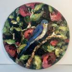 "NOIR BIRDS" 12" round oil on canvas